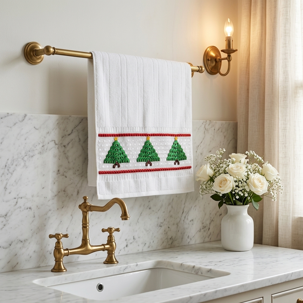 Toallas Bordadas con Árboles en Baño de Lujo
